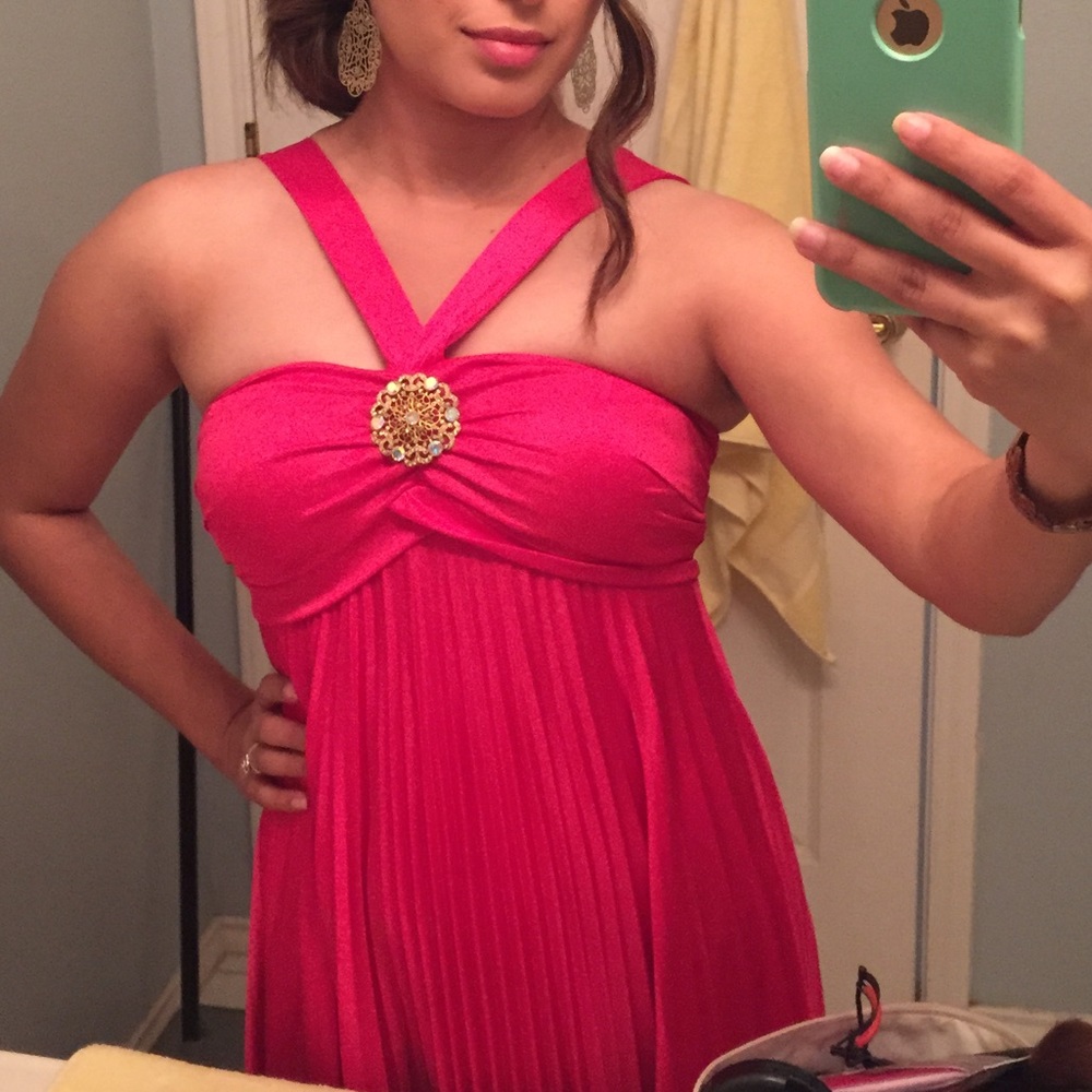 Halter hot pink prom dress